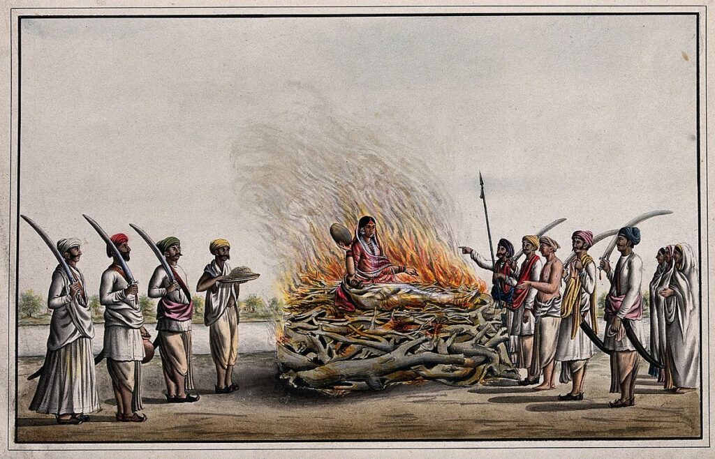 Britain outlaws suttee in India (widow burning herself to death on her husband's funeral pyre)