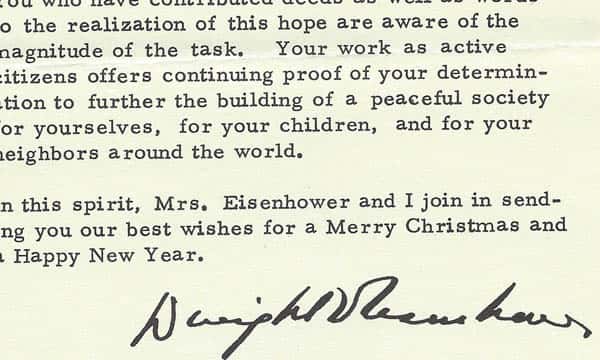 Dwight D. Eisenhower delivers a Christmas message from space: " To all mankind, America's wish for peace on Earth and goodwill to men everywhere."